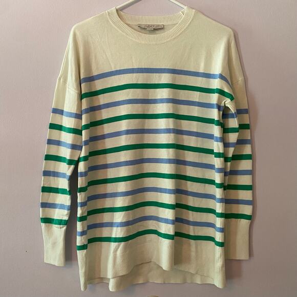NWOT LOFT Women's size Small White Green Blue Striped Lightweight Sweater - Picture 1 of 8